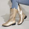 Gold Mid-calf Boots Women Silver Pointed Western Cowboy Boots Retro Black Boot Plus Size 36-43 WomenBoots 2025