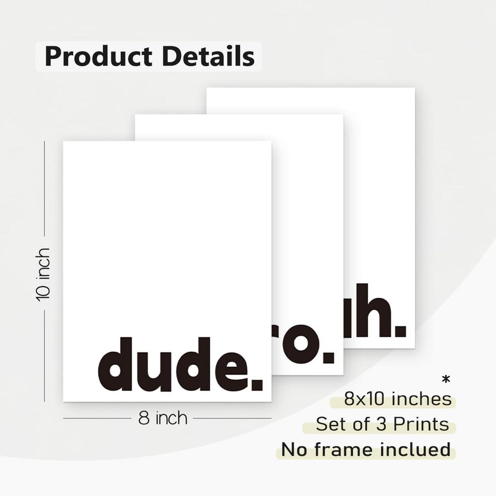 PLKMN Boy Room Decor Set, Minimalistic Typography Posters for Boys Bedroom Dorm Man Cave, Dude Bro Bruh Wall Art Prints 8x10