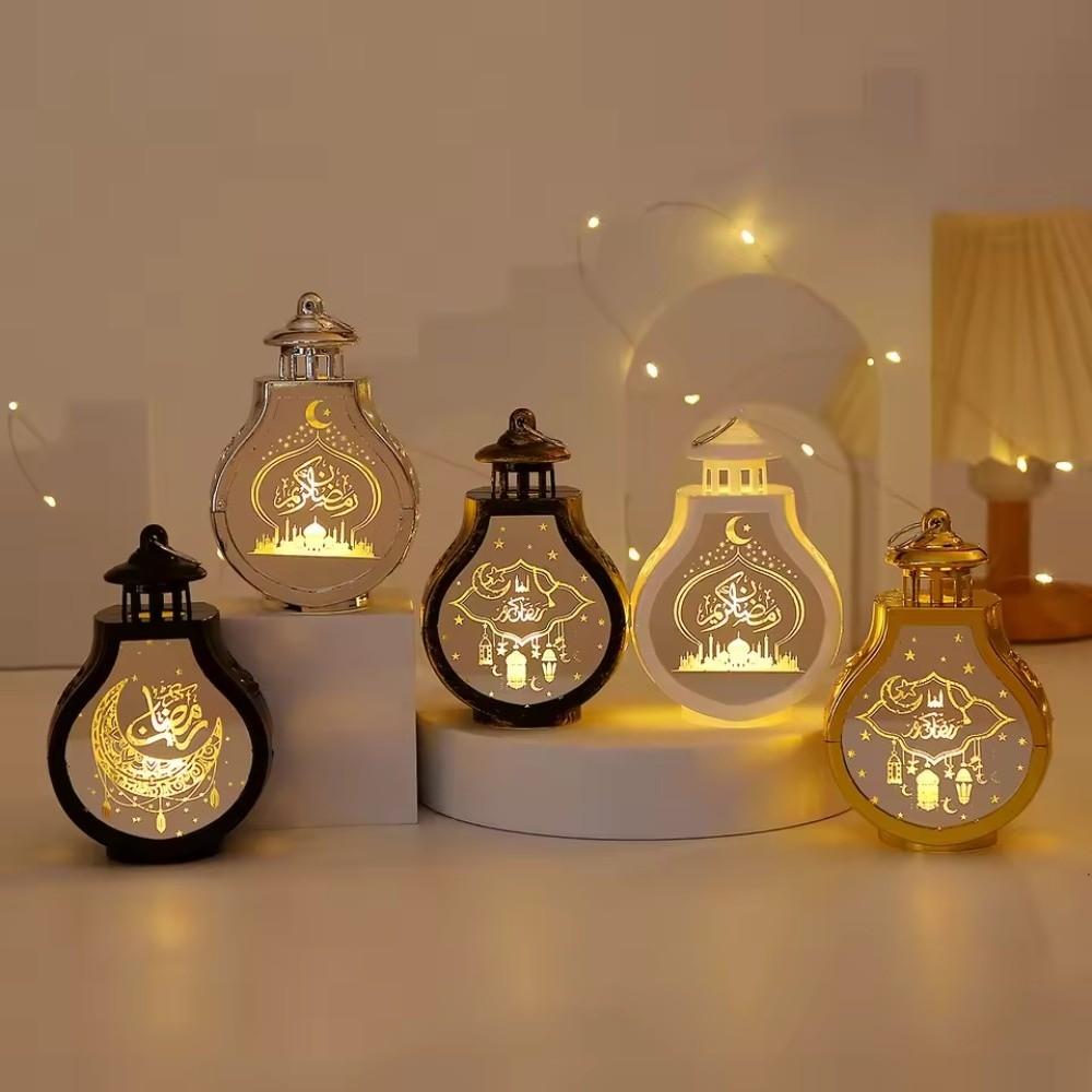 New Eid Mubarak Moon Ramadan Decoration LED Lantern Plastic Handheld Moon Lantern Castle Lights Islamic Party Decoration