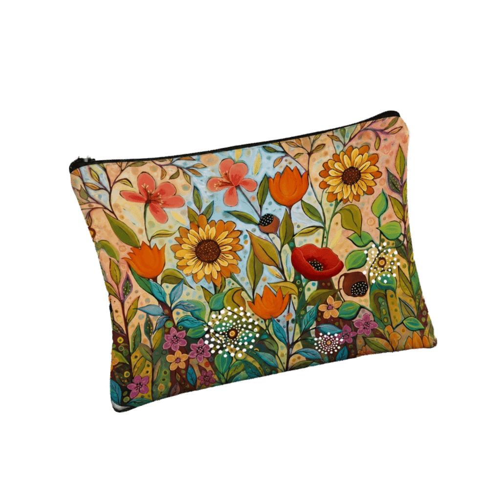 Double-sided Printed Toiletries Organizer Floral Cosmetics Storage Bag Outdoor Use