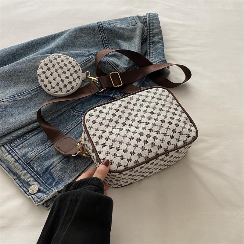 Набор сумок через плечо с геометрическим узором, модная мини-сумка через плечо, женская винтажная квадратная сумка с кошельком для монет