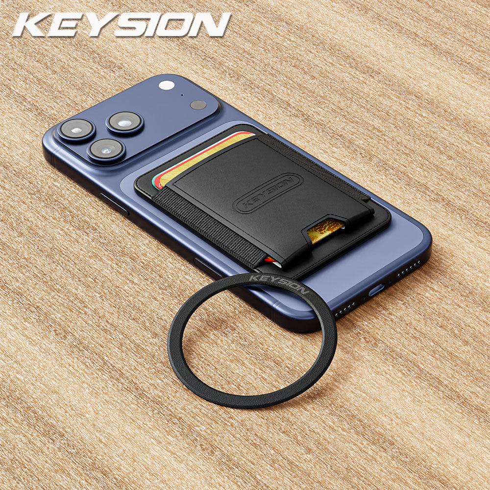 KEYSION Магнитный чехол-держатель для карт MagSafe для iPhone 17 16 15 Pro Max Samsung Huawei Эластичный кошелек-сумка из ПУ кожи Чехол для телефона