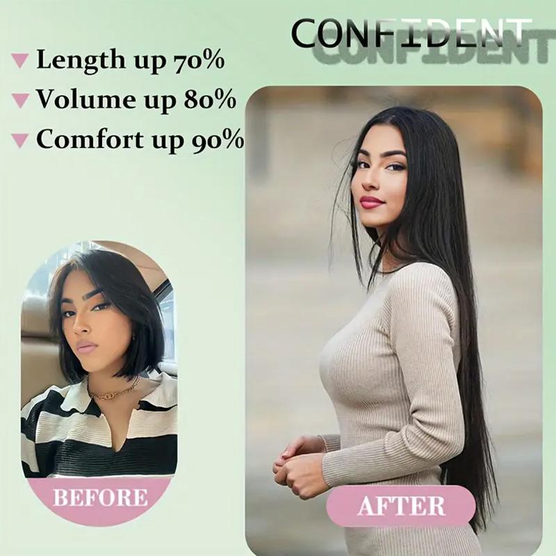 16/24 Inch Female Four Piece Long Straight Hair Wig with BB Clip Synthetic Heat-resistant Wig Naturally Suitable for Daily Wear