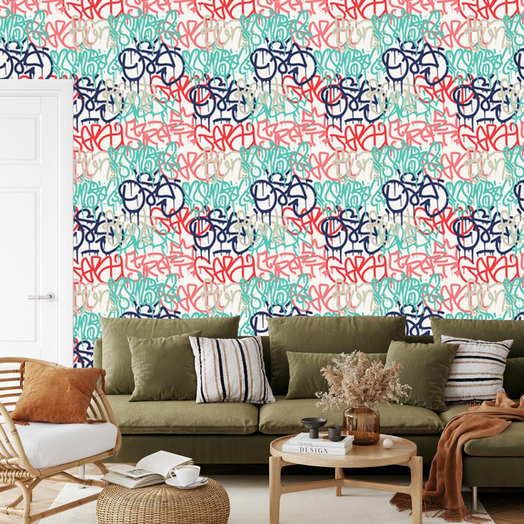 Pastel Graffiti Wallpaper for Living Room and Bedroom 50x1000