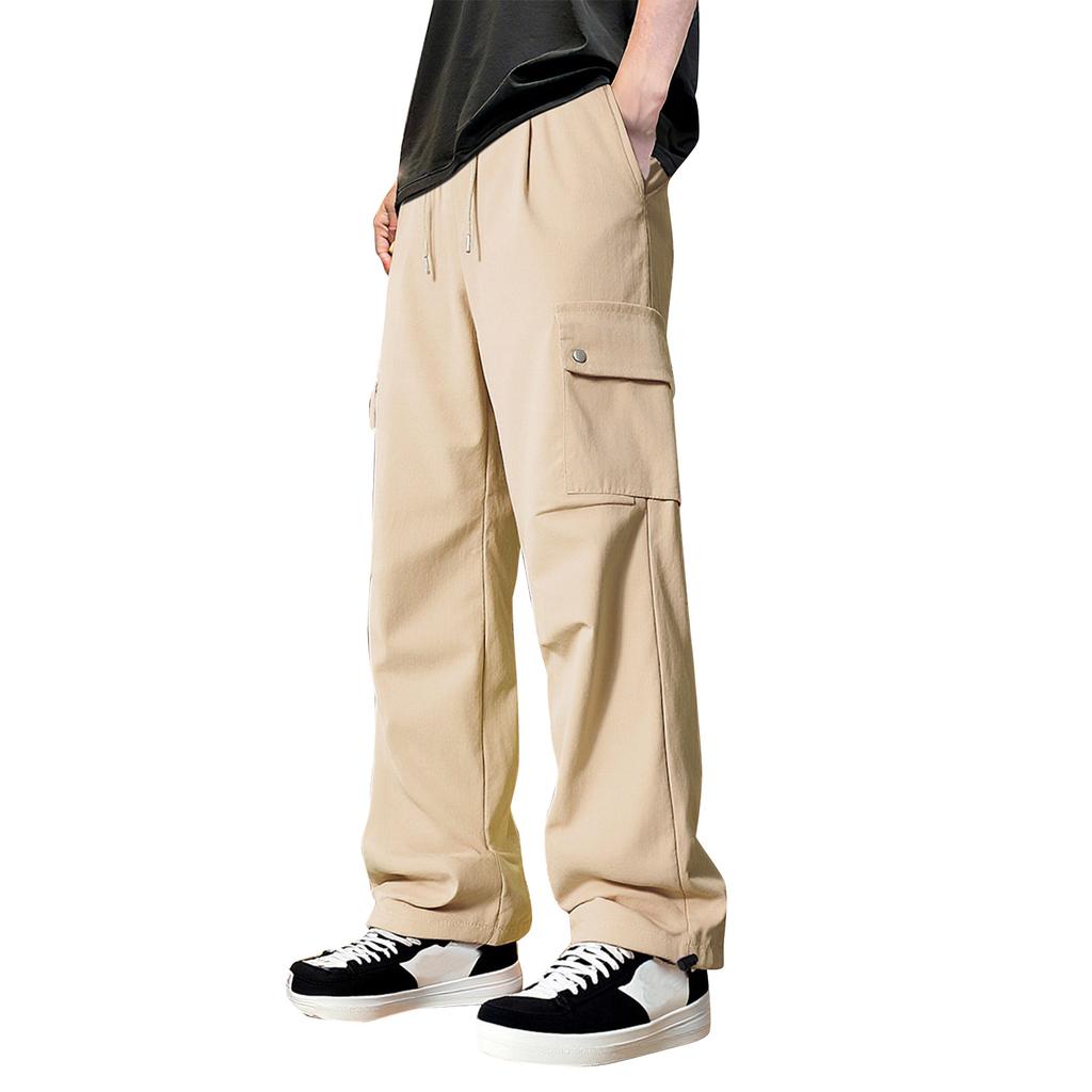 Мужские однотонные широкие рабочие брюки с карманами, мужские повседневные модные рабочие брюки