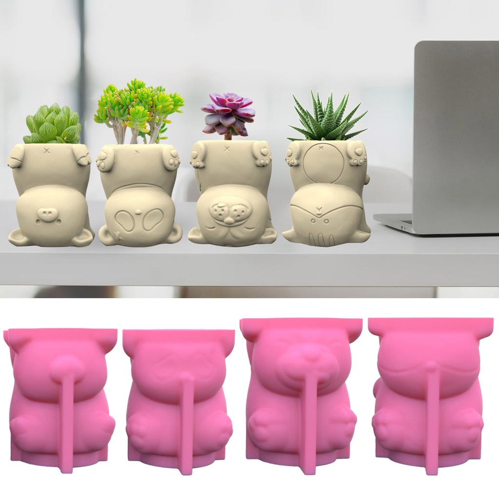 Silicone Mold for Succulent Plant Pots Mini Garden Statues Cat Panda Pig Flower Pot Mold Unique Pen Holder Resin Molds