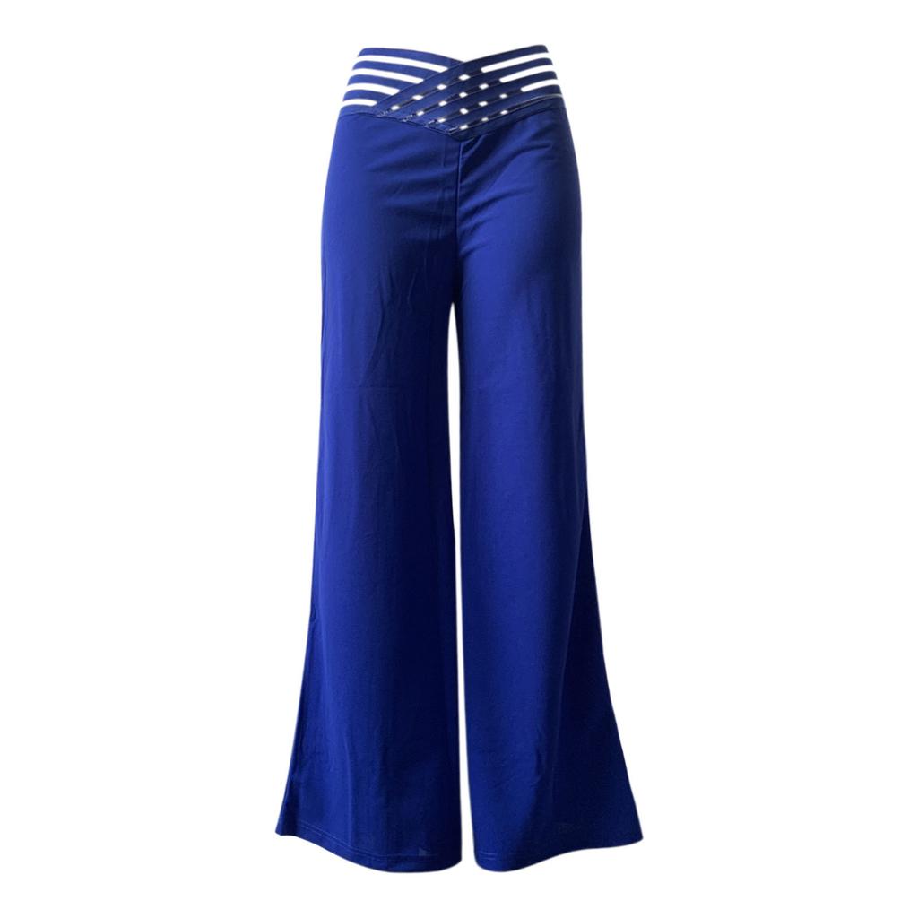 Women Hollow Wide Waistband Long Pants High Waist Solid Color Wide Leg Flared Trousers Yoga Sport Gym Pants