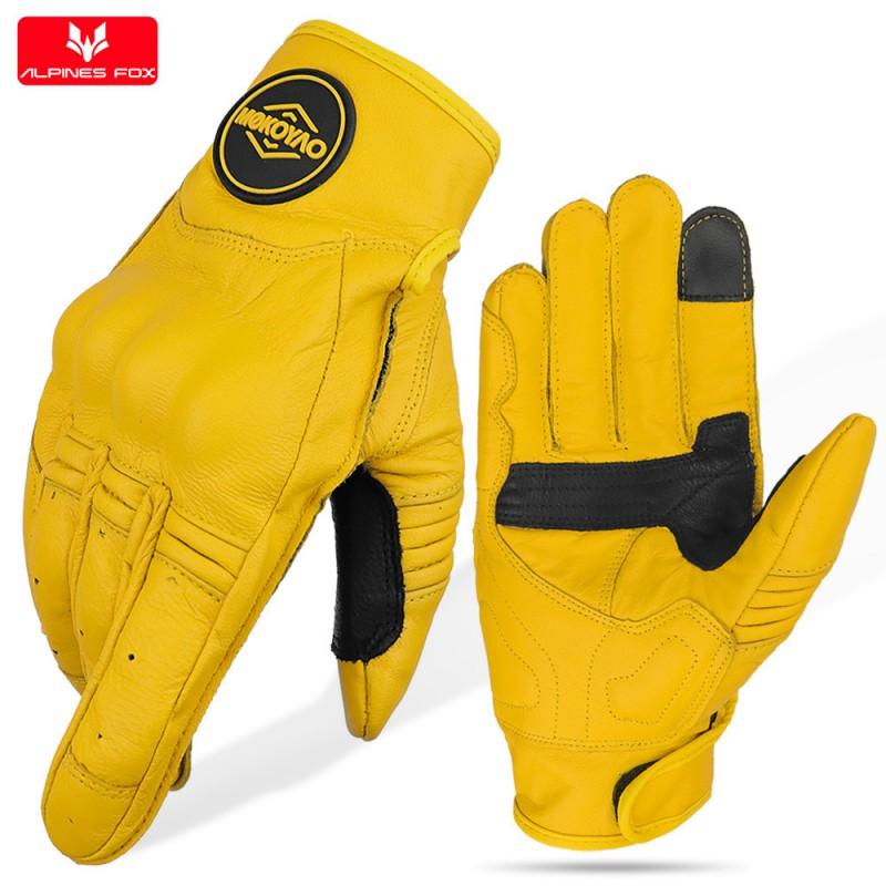 Full Grain Leather Motorcycle Gloves Men Women Touchscreen Compatible Crash Protection Riding Gear