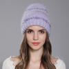 Женская новая зимняя вязаная деревянная шапка из кроличьей шерсти с блестками, универсальная защита ушей