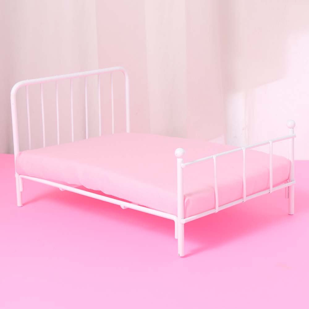 Iron Frame Dollhouse Bed Bedroom Scene Mini Bed Model Creative Doll Bed Furniture  DIY Toy