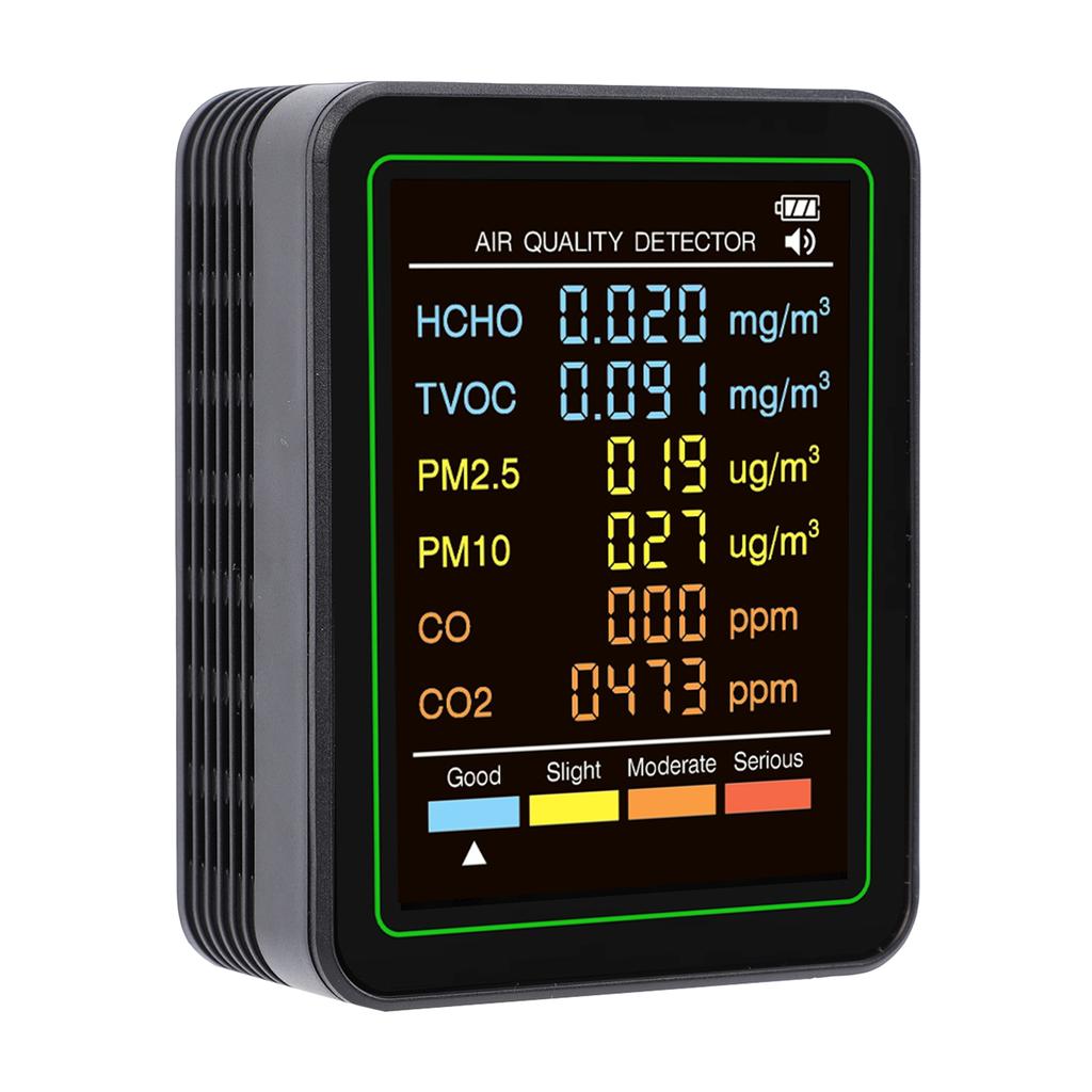 6-в-1 Монитор качества воздуха с обнаружением CO CO2 TVOC HCHO PM2.5 PM10, Инфракрасный датчик, Цветной ЖК-экран, Портативный, для дома