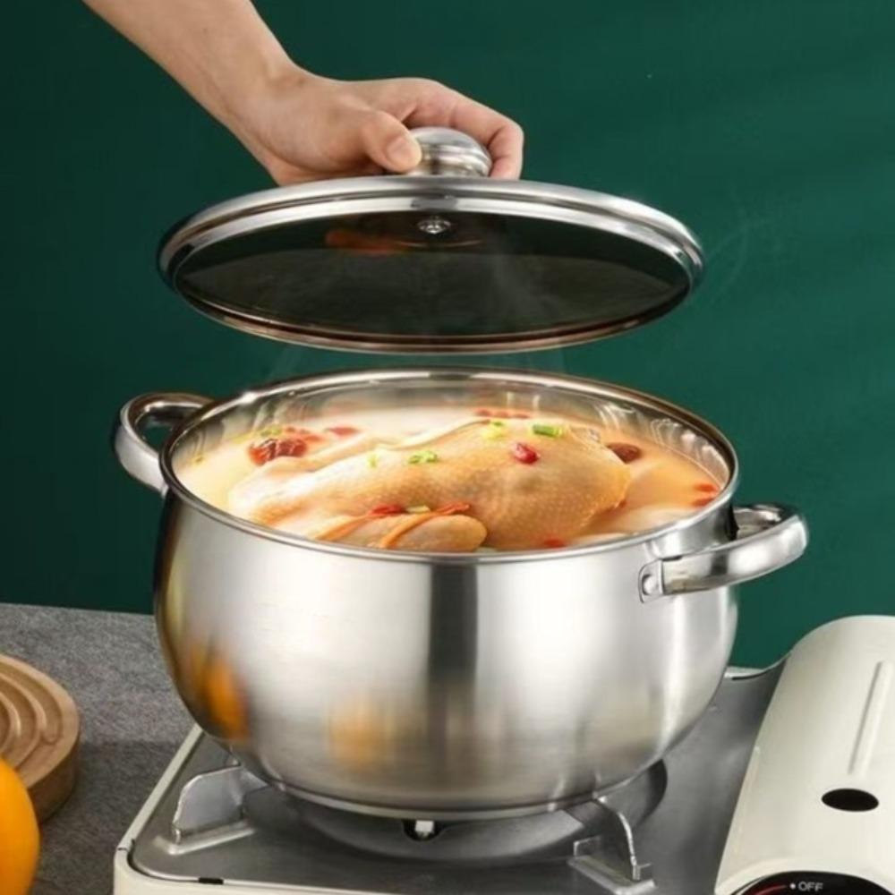 With Glass Lid Saucepan 24cm Outdoor Cooking Pot Thickened Soup Pot Induction Cooker Gas