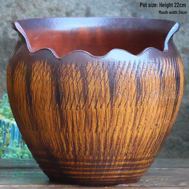 Большой Ручной Глиняный Керамический Цветочный Горшок – Дышащий Высокий Горшок для Суккулентов, Бугенвиллии, Стрелиции, Горшок из Фиолетовой Глины