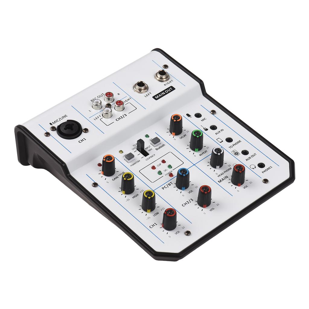 Audio Mixer 3-Channel Mixing Console 48V Phantom Power for Home Studio Recording DJ Network Live