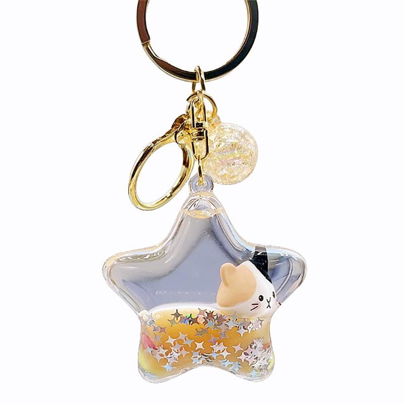 Personalized Cartoon Five-Star Milk Tea Oil Liquid Drift Bottle Keychain Schoolbag Car Creative Pendant