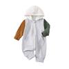 Baby Boy Romper Infant Toddler Clothes Color Block Jumpsuit Fall Winter Zipper Hooded Outfit