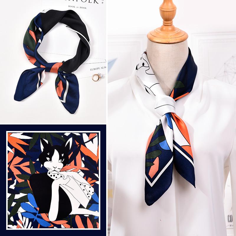 100% Real Silk Neck Scarf For Women Print Silk Square Scarf Neckerchief Fashion Bufanda  New Elegant Foulard Femme 65x65cm