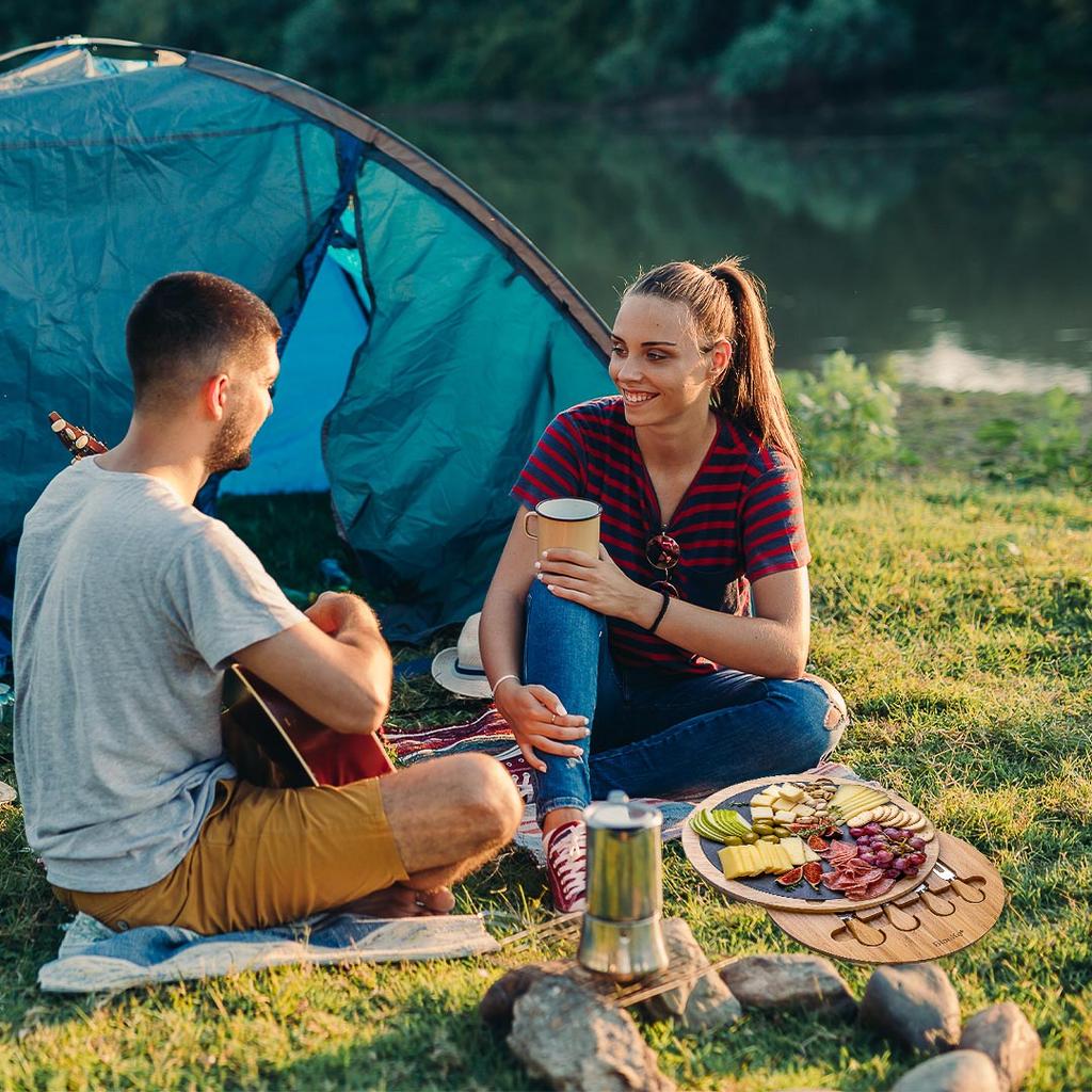 Набор бамбуковой доски для сыра - Вращающаяся доска для закусок 30 см со съемным сланцем - Подарок на годовщину, день рождения, новоселье