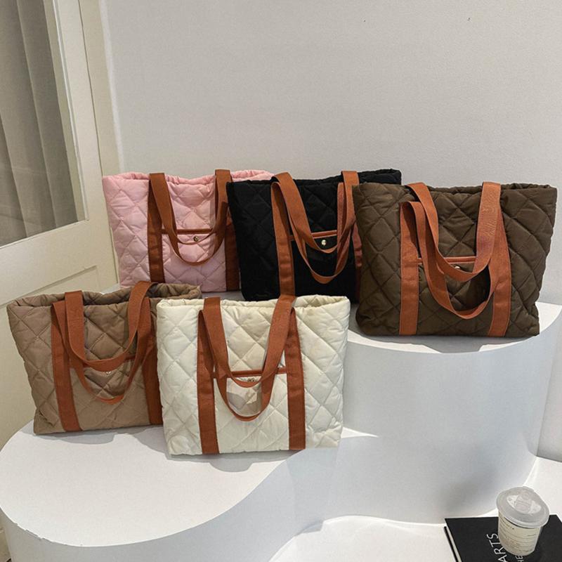 Женские ретро сумки на плечо с ромбовидной стежкой, большой вместимости, повседневные сумки с контрастной расцветкой, сумки-тоут из оксфорда с мягкой подкладкой, сумки для шоппинга KTY