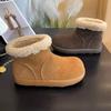 Версия~ Ретро круглый носок уродливые милые короткие ботинки женские бархатные низкие сноубутсы теплые большие хлопковые туфли на толстой подошве пушистые ботинки