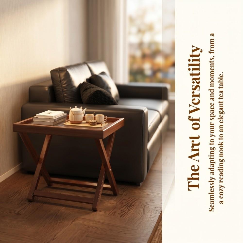Sturdy Base Wooden Small Table Quick Setup Stable Foldable Coffee Table Compact Portable Folding Sofa Table Home Living Room