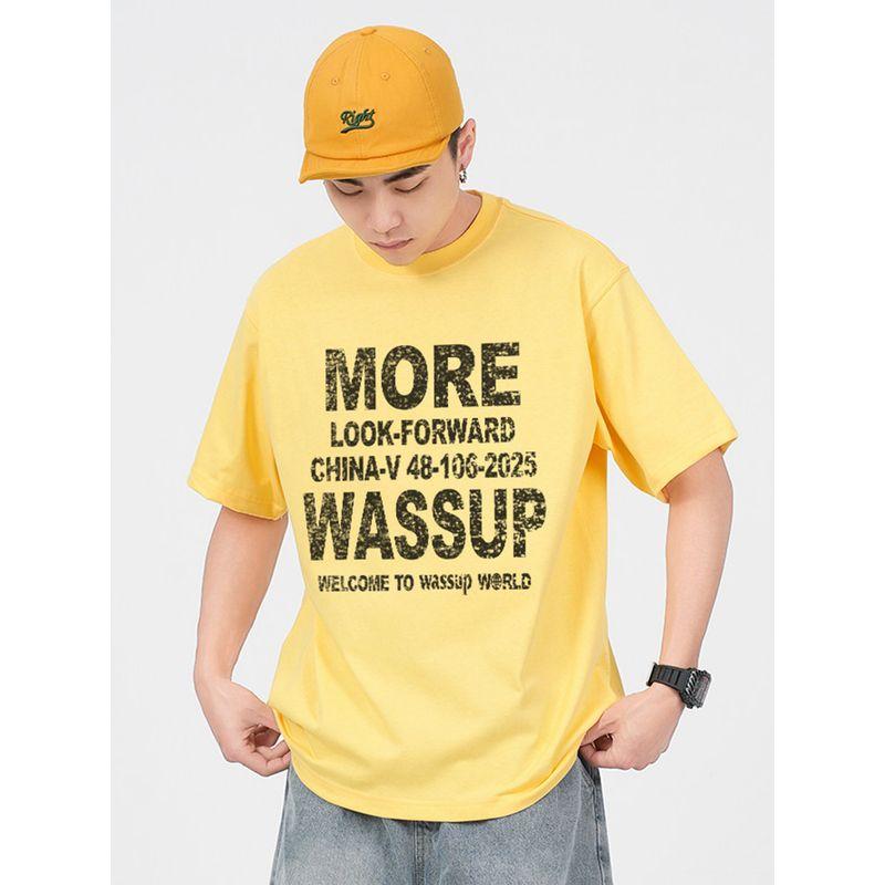 Wassup Trendy Brand Distressed Inkjet Letter T-Shirt Short-Sleeved Men's Summer Loose Casual Couple Round Neck Half-Sleeved Top