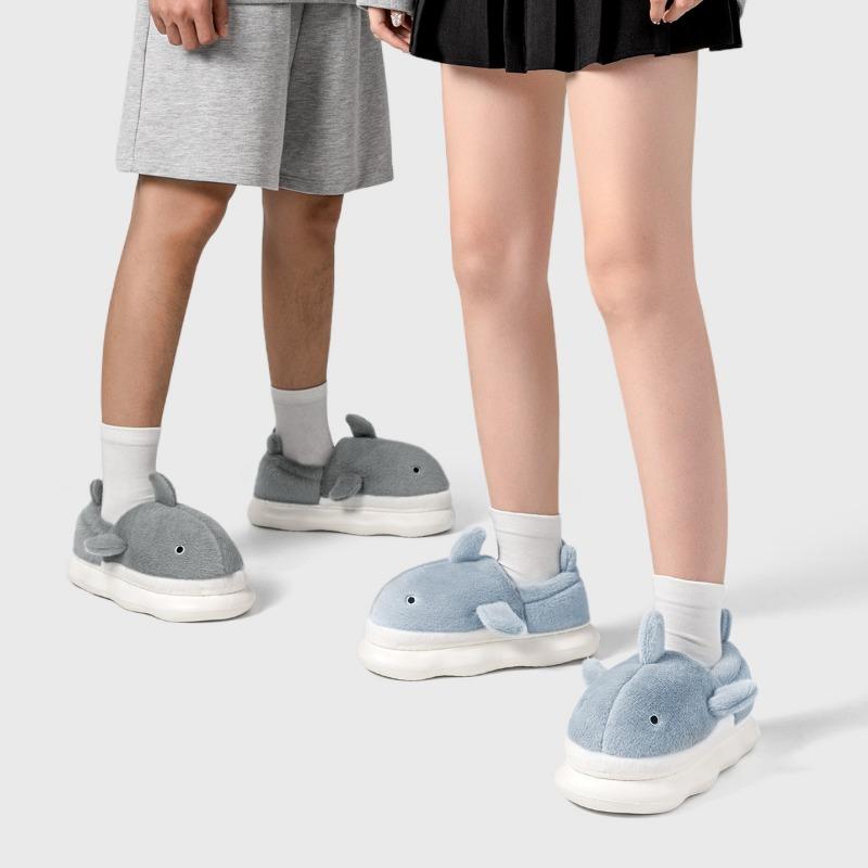 Милые хлопковые туфли с китом мужские осенне-зимние домашние нескользящие и теплые зимние тапочки-мешки с мягкой подошвой и плюшем женские