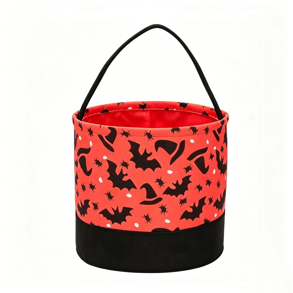 Reversible Design Halloween Tote Bags Soft Round Cylinder Pumpkin Baskets For Kids