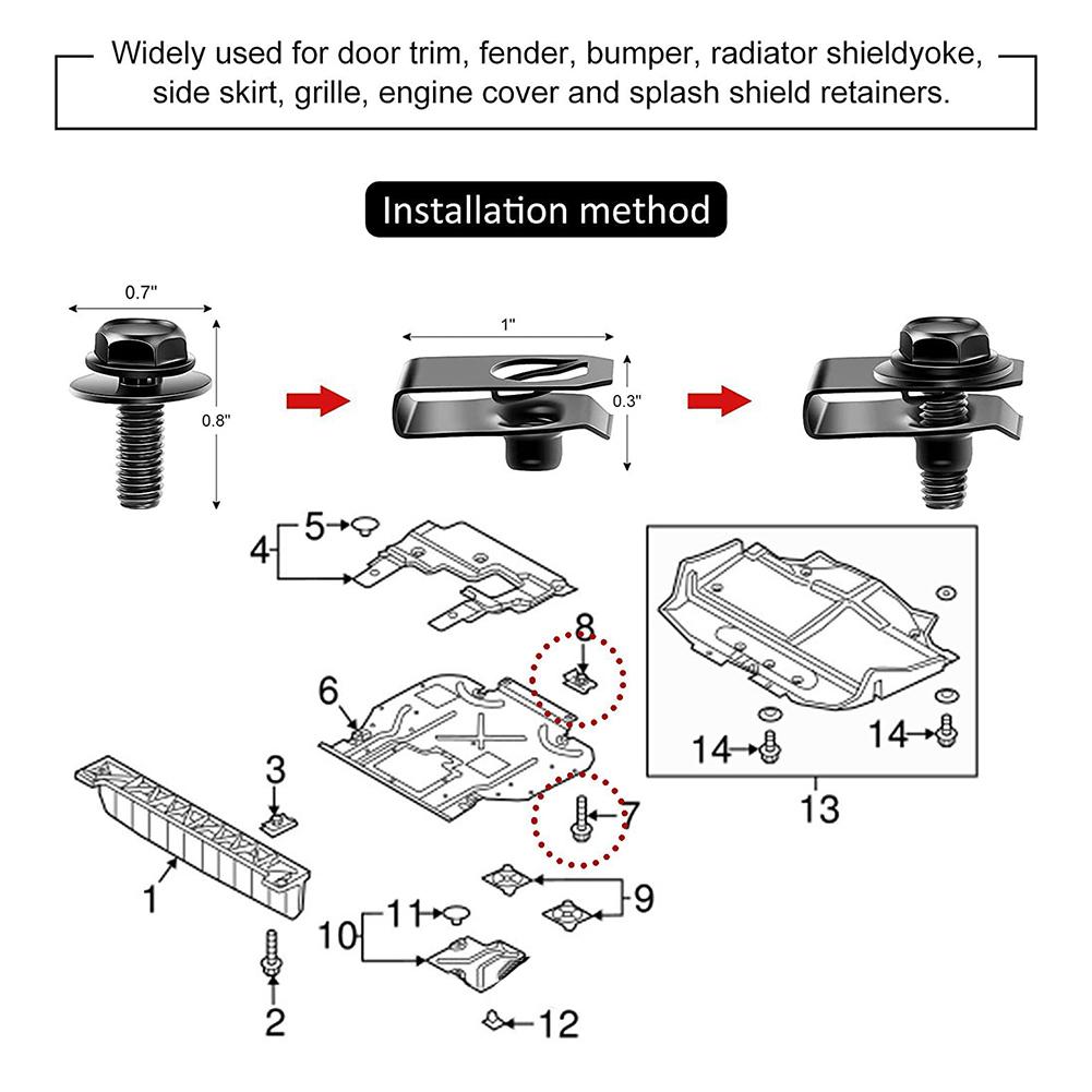 10 шт. болтов для кузова автомобиля и U-образных зажимов M6 6 мм, крышка двигателя, поддон, брызговик, бампер, подкрылок, фиксатор, крепеж, заклепочные винты
