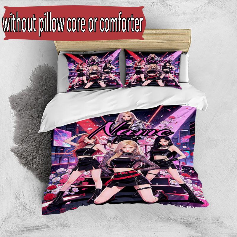 3pcs Duvet Cover Set (1*Duvet Cover + 2*Pillowcase, Without Core), Custom Name BLACKPINK Pattern Bedding Set, Home Bedroom Decor Gift