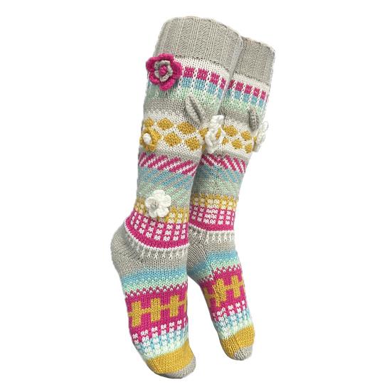 Ретро вязаные гольфы до колена Женские вязаные крючком гольфы до колена с 3D цветами Теплые разноцветные носки Гетры для девочек Ботинки Для дома Уличная одежда