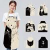 1Pcs Home Sleeveless Kitchen Apron Cotton Linen Aprons Cartoon Cat Printed Funny Cleaning Clothes