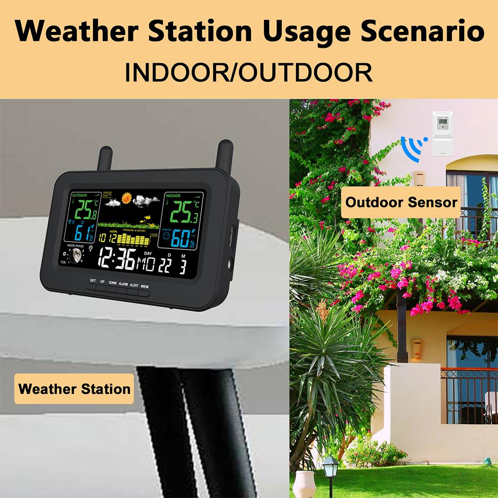 Метеостанции Беспроводные внутренние наружные термометры Цветной ЖК-дисплей Температура Влажность