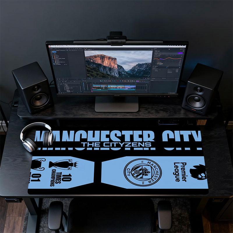 Коврик для мыши Manchester City, Большой игровой коврик для стола, Нескользящий XXL коврик для мыши для ноутбука и планшета, Игровой коврик для мини-ПК со прошитыми краями