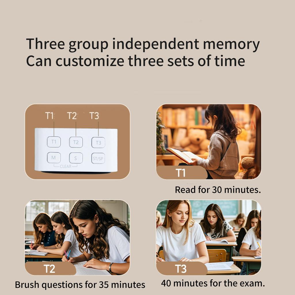 Цифровой таймер LED Визуальный таймер для изучения приготовления пищи Положительный обратный отсчет времени 3 предустановки времени Главная Перезаряжаемая кухня