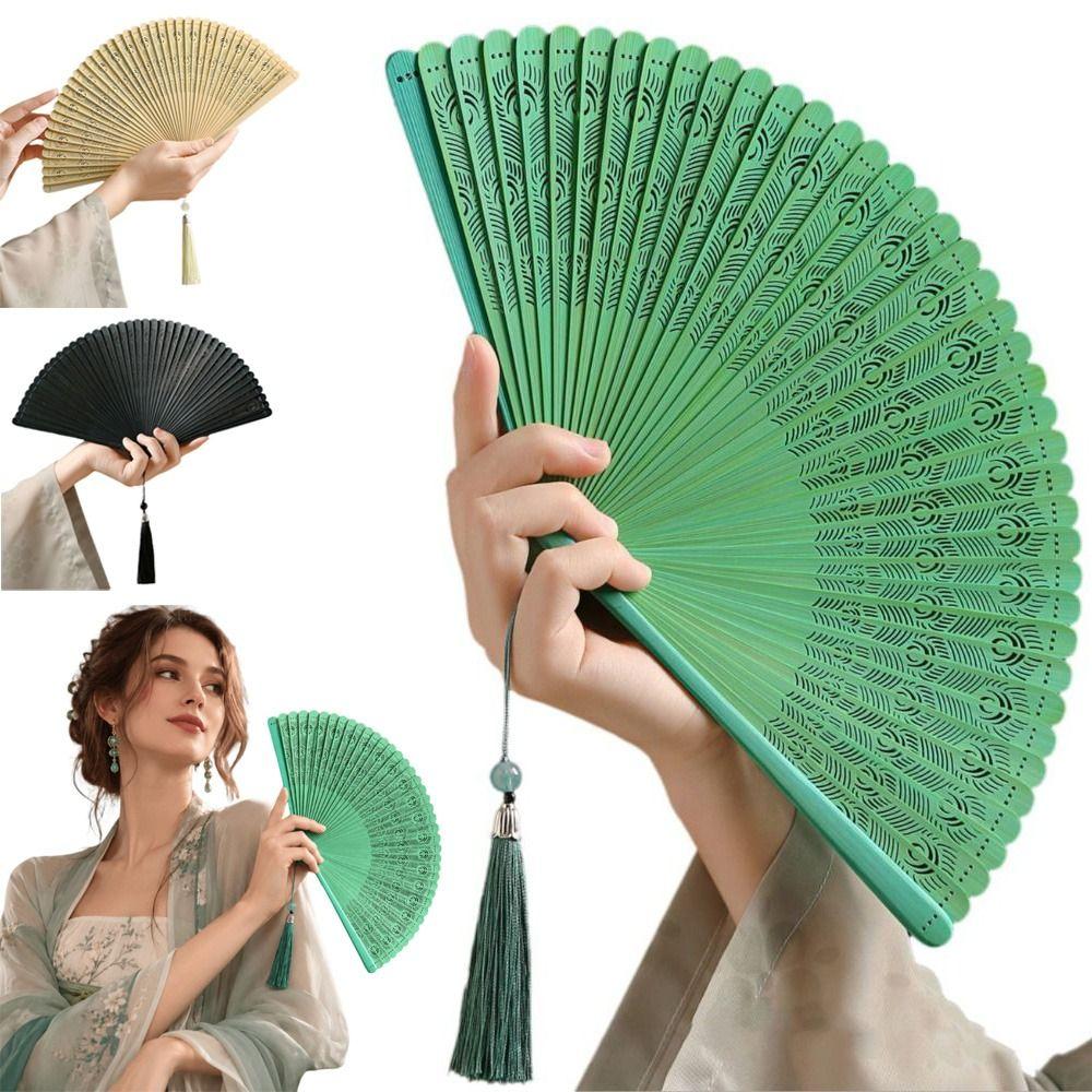 Solid Color Tassel Folding Fan Portable Kimono Fan Fashion Folding Bamboo Fan Hanfu Accessories