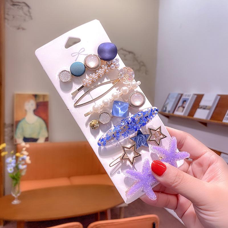 Простая челка Морская заколка Зажим в виде слова Сетка Красный темперамент Жемчужный кристалл Задняя часть головы Ложка Верхняя застежка Боковой зажим Комбинированный набор