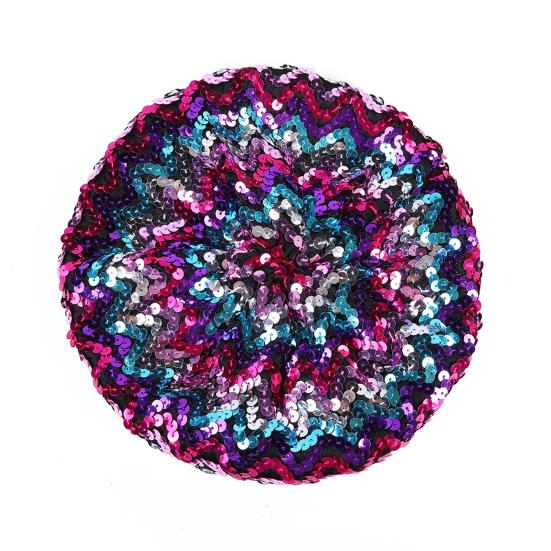 Sequin Beret for Women Sparkling Stage Effect No Brim Flat Top Solid Color Parties Performances Headwear Lady Cap