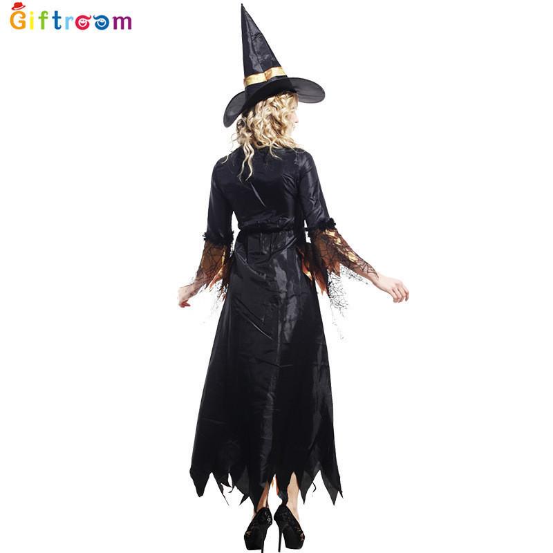 Элегантный костюм ведьмы на Хэллоуин для женщин, с длинными рукавами и из полиэстеровой ткани