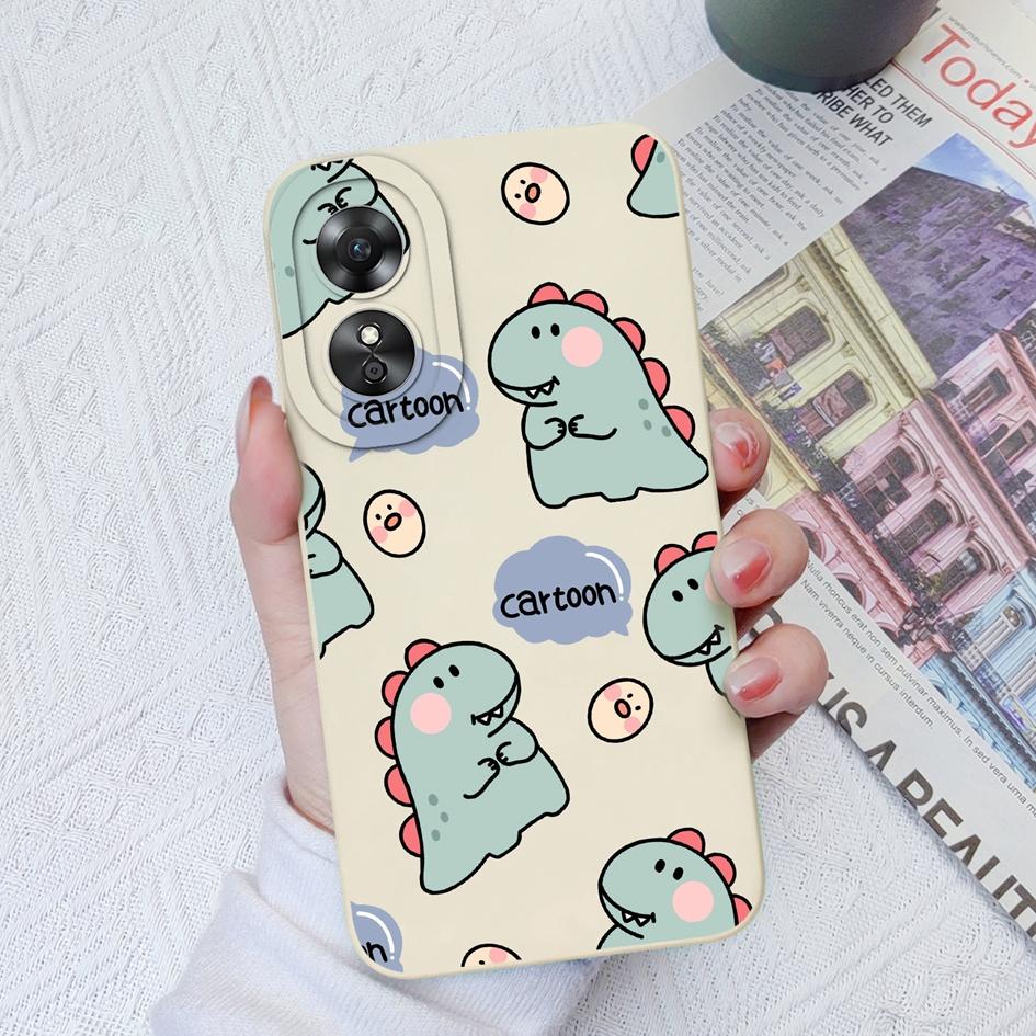 Чехол для OPPO A1 A1Pro 5G A15 A17 A17K A58 A52 A33, роскошный милый чехол с рисунком динозавра из мультфильма, защитная жидкая силиконовая задняя крышка для OPPO Fundas Coque