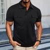 Мужская футболка с лацканами и нагрудными карманами, короткий рукав, воротник на пуговицах, однотонная повседневная футболка-пуловер для спортзала, уличная одежда