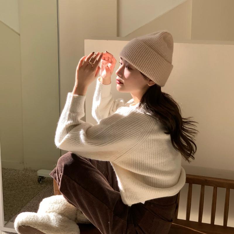 Solid Color Rabbit Fur Knitted Hat Women Winter Warm Wool Hat Warm Angora Fluffy Warm SKI Beanies Korea Ins Fashion Bonnet Caps