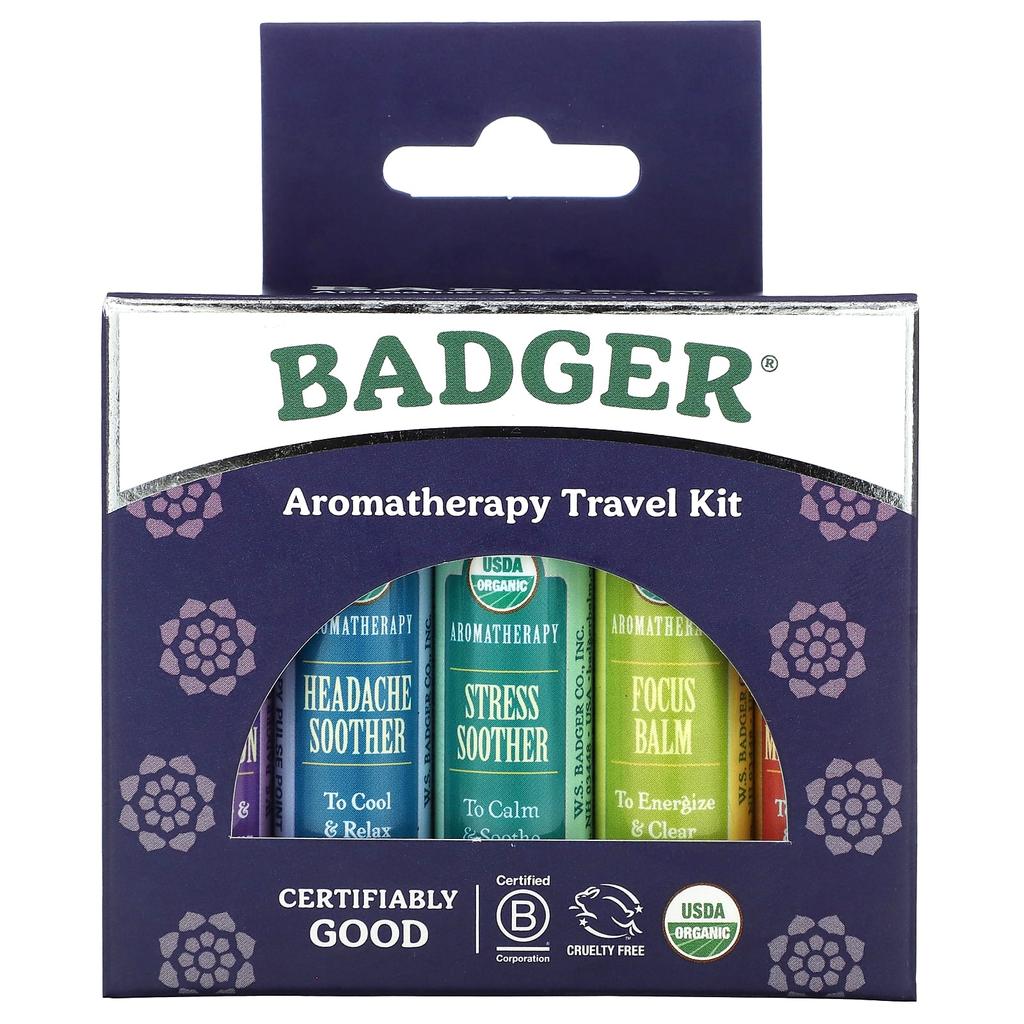Badger, Organic, Aromatherapy Travel Kit, 5 Packs, 15 Oz (4.3 G) Each