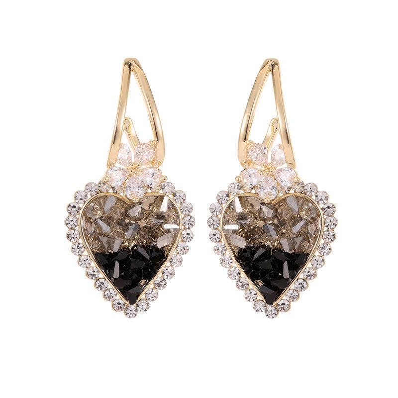 Ретро блестящие черные серьги Love Super Shine Diamond Drop Earrings Crystal Earrings Earrings Earrings Advanced Ear Buckle Temperament
