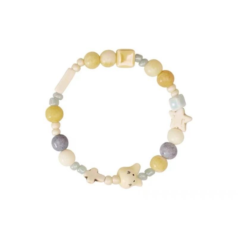 Sweet Pink Ceramic Rabbit Bead Bracelet Adorable Handcrafted Charm For Women And Men