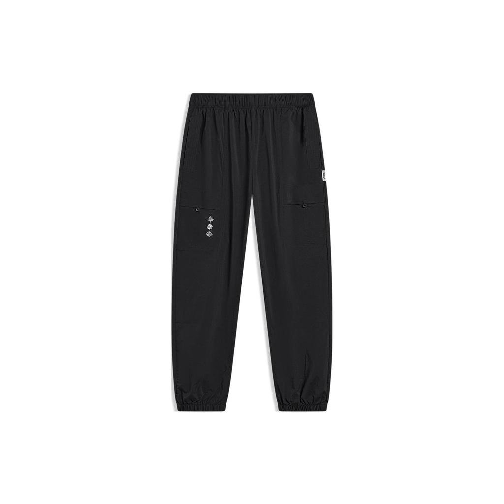 Li Ning Sports Lifestyle Series Solid Color Mid Waist Loose Fit Cuffed Knit Joggers Men Joggers Black AYKT397-1