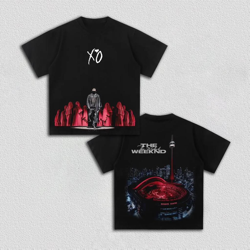 XO The Weeknd графика мужская рубашка из чистого хлопка 2026 Лето Круглый вырез женская Y2k Хип-хоп стиль Короткий рукав Музыкальный топ подарок для фаната