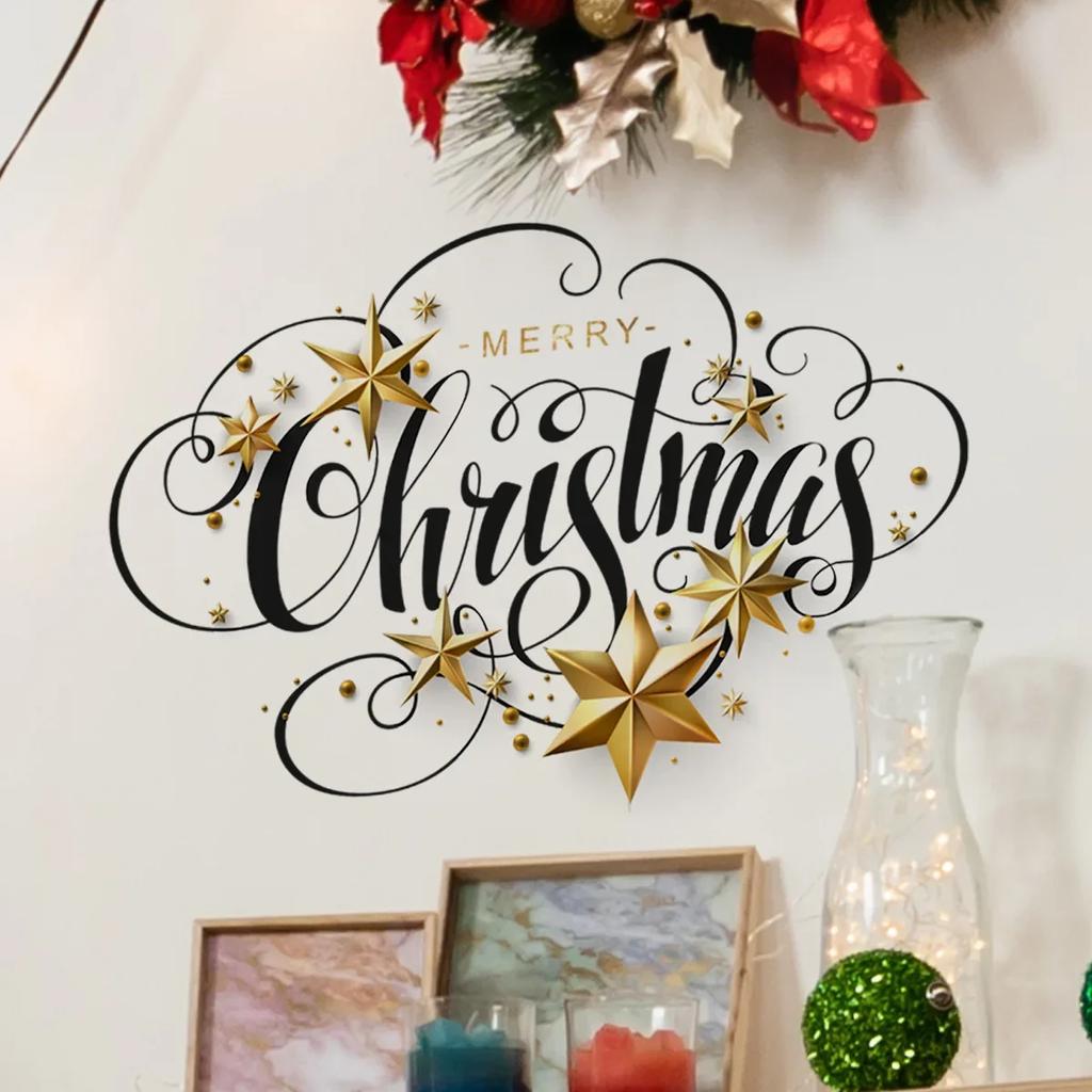 Веселые рождественские наклейки на двери, окна, настенные украшения, мультфильм Санта, снеговик, рождественская елка, сани с оленем, обои, праздничный декор комнаты