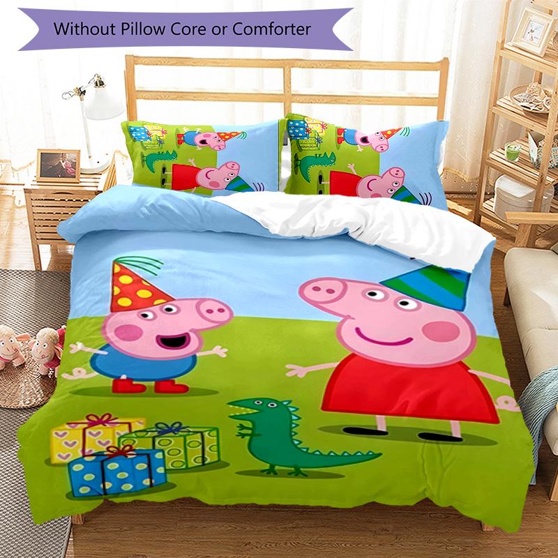 3pcs Peppa Pig1 pattern bedding set duvet cover set includes duvet cover &pillowcases, perfect all season bedroom decoration & gift
