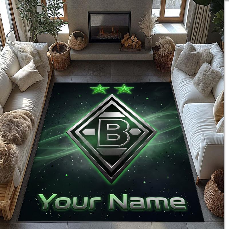 Borussia Mönchengladbach Printed Crystal Velvet Rug Non‑Slip Crystal Velvet Carpet For Sofa Bedroom Indoor Home Decoration